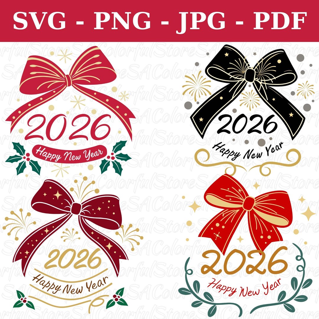 Retro New Year 2026 Bow Clipart Bundle svg Png Jpg Pdf Commercial retro-new-year-2026-bow-clipart-bundle-svg-png-jpg-pdf-commercial