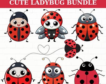 Ladybug Clipart Bundle, Layered SVG PNG Files