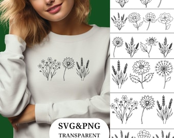 Paquete PNG de flores silvestres: diseños florales de camisetas para Cricut (6000 x 3000 px)