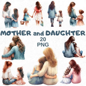 Mother&#39;s Day Watercolor Clipart: Mother & Daughter PNG Images (Digital Download)