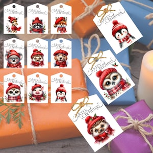 Printable Christmas Gift Tags Christmas Label Holiday Party Favor Tag Instant Download PDF