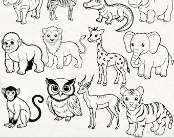 Pakiet Safari Animals SVG PNG, grafika ścienna do przedszkola w dżungli