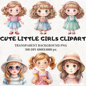 28 Watercolor Cute Girls Clipart, Cute Girl Clipart, Little Girl png, Children Clipart, Chibi Girl Clipart, Cute Kids Clipart, Nursery png