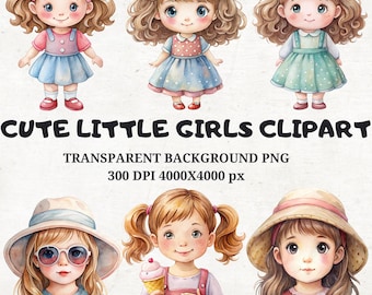Watercolor Chibi Girls Clipart, Nursery Art (PNG)