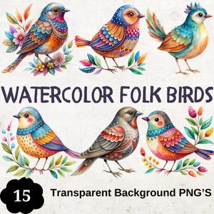 15 Aquarell Volkskunst Vögel Clipart, transparente transparente png, Kartenherstellung, Aquarell Vögel, skandinavische Tierillustration