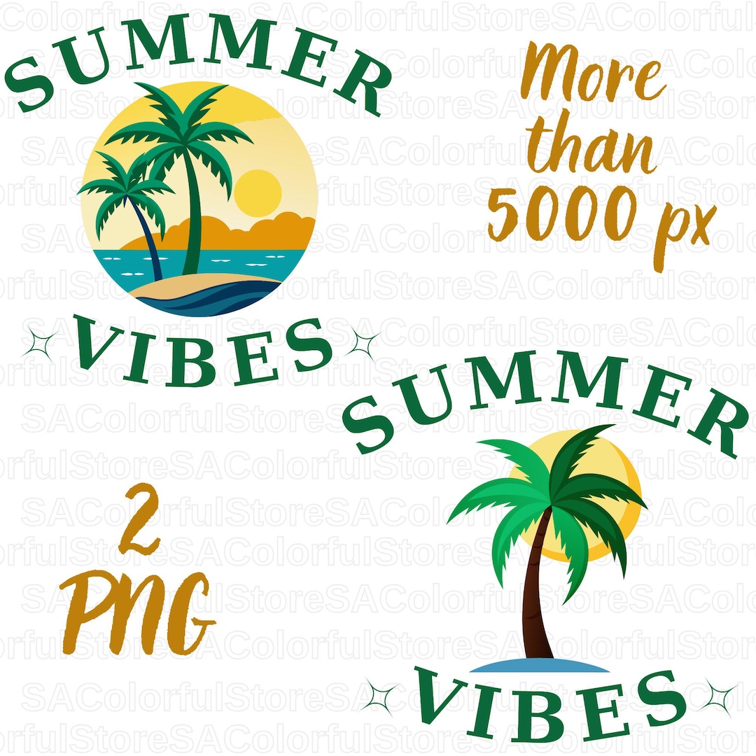 Summer Vibes Palm Tree PNG Bundle: Beach Shirt Designs (digital ...