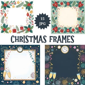 15 JPG Christmas Frames Pack, Christmas Frames jpg Clipart Collection Holiday Borders Printable Christmas Frame Clip Art Festive Frame