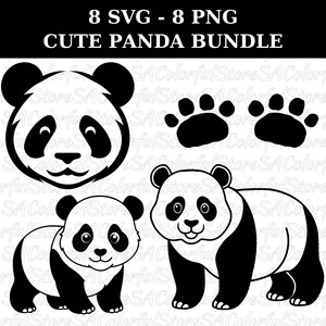 Cute Panda 12 SVG and 12 PNG, Cute Animal svg, Panda svg Cut, Panda Clipart, Panda Silhouette for Cricut, Panda Vector File, Nursery Art