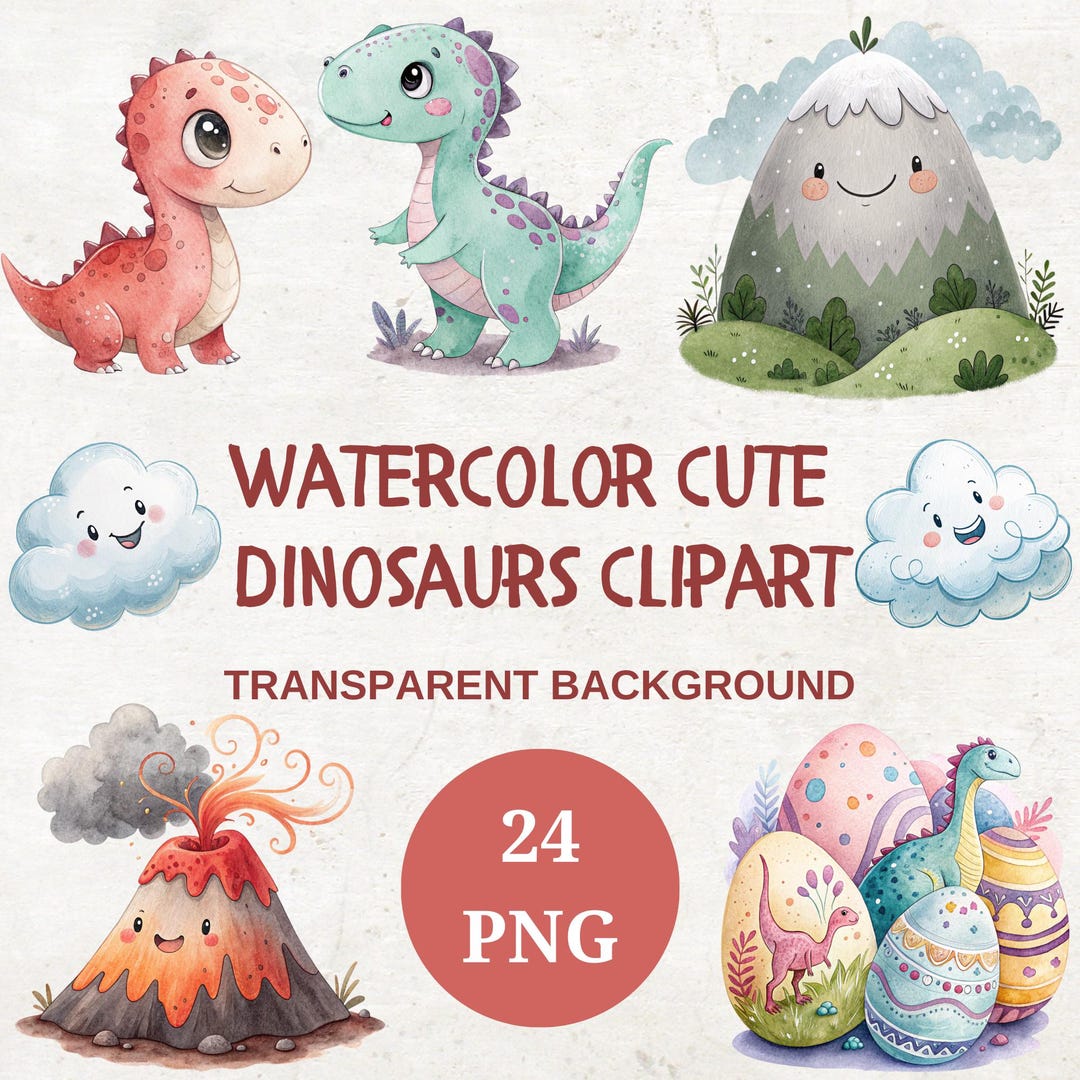 Watercolor Dinosaur Clipart Bundle: Nursery & Baby Shower Pngs (digital ...