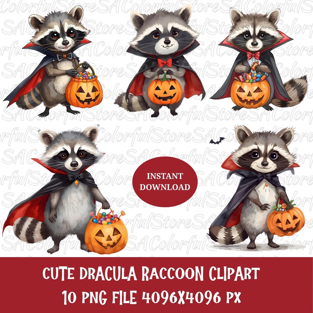 Dracula Raccoon Clipart, Halloween Vampire PNG, Commercial Use - Etsy