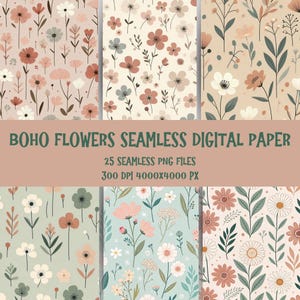 25 fiori boho senza soluzione di continuità in carta digitale png stampabile carta per scrapbooking floreale estivo stampabile clipart acquerello motivo floreale primaverile boho