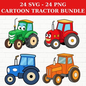 Cute Cartoon Tractor SVG PNG Bundle, Tractor Clipart, Tractor SVG Cut Files for Cricut, Tractor Silhouette, Farm svg png, Farm Clipart
