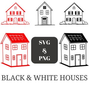 5 Houses svg and 10 png Bundle, Black & White Houses Clipart Set, House Clipart Home Clipart, House Outline png Cute Houses