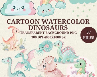 Watercolor Dinosaur Clipart: Boho Baby Dino PNGs (Digital Download)