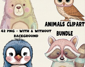 42 Watercolor Baby Animals Clipart: Nursery Decor PNG Images (Digital Download)