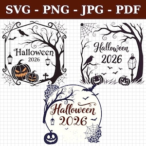 3 Halloween 2026 SVG PNG Jpg Pdf, Spooky Pumpkin Graveyard Clipart, Haunted Tree Silhouette, Halloween Sublimation Design, Commercial Use
