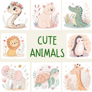23 Acquerello Animali carini Animali carini png Animali Asilo nido Animali carini Bundle Cuccioli Animali Baby Shower Animali stampabili Clipart