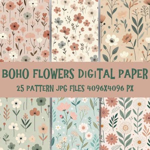 Papel digital floral bohemio: diseños de flores de primavera (JPG para imprimir)