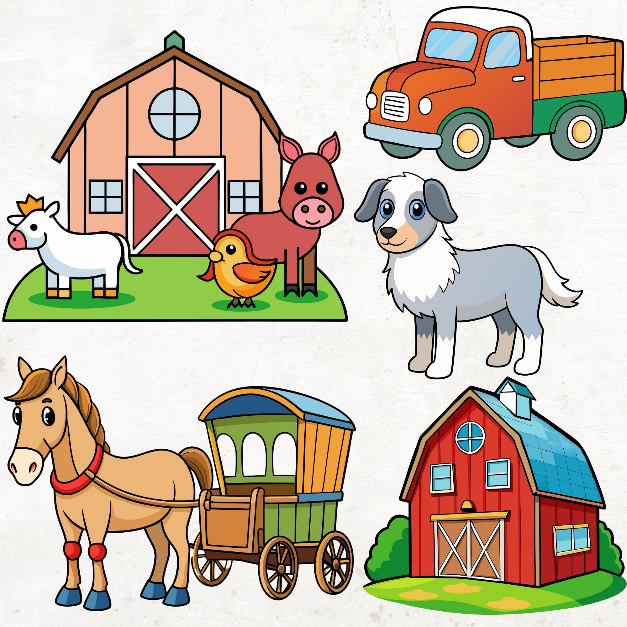 Cute Farm Clipart 36 SVG - 36 PNG Farm Animal Watercolor Png Svg Pig ...