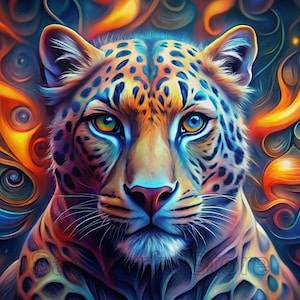 Watercolor Leopard Digital Art Print, Wall Art Digital Download Home Decor Colourful Leopard Digital Art Print Wall Art AI Generated, AI Art