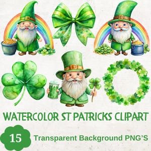 15 Watercolor St. Patrick&#39;s Day PNG set, Saint Patricks Day Clipart Bundle, Festive Irish Illustrations Designs, Digital Download