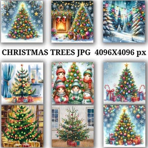 30 Watercolor Christmas Tree Clipart Bundle: 30 Festive JPG Designs (Digital Download)