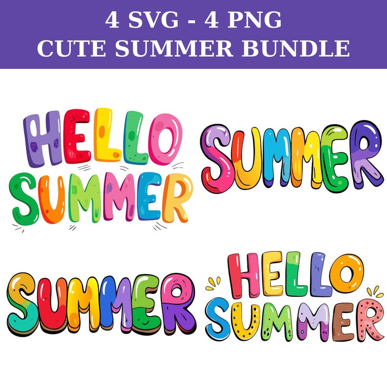 Hello Summer SVG PNG Bundle: Colorful Doodle Letters, T-shirt Design ...