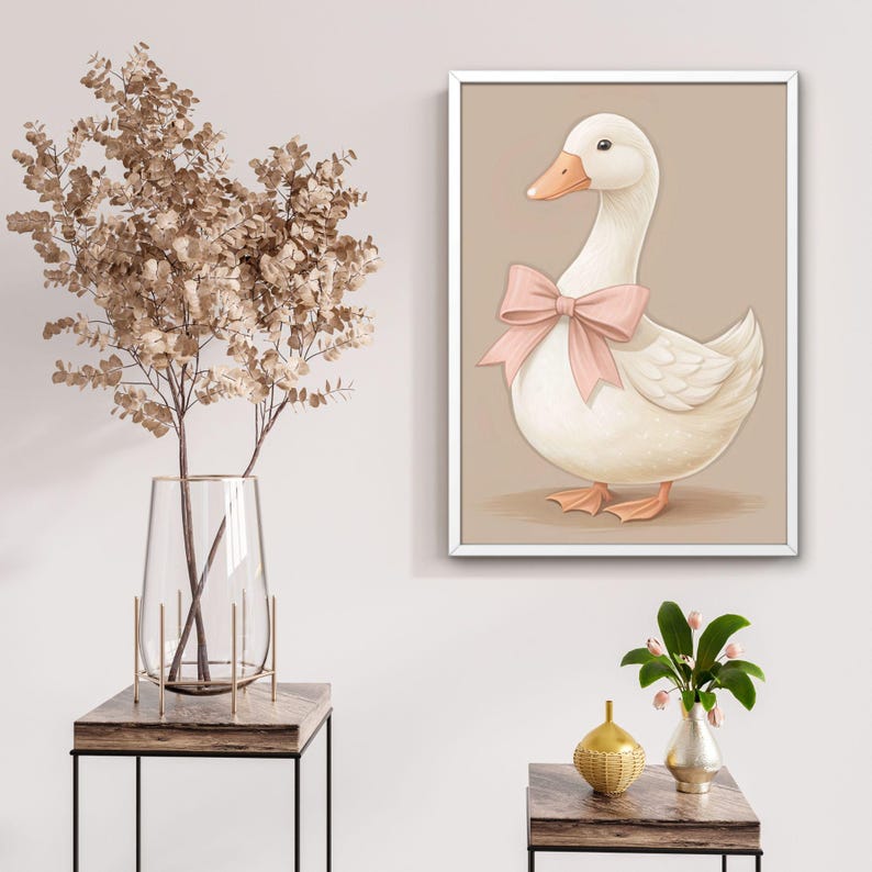 Silly Goose Wall Art Cute Goose Poster Beige Nursery Decor Farm Animal ...
