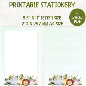 8 papelería imprimible para niños, paquete de papelería imprimible con bordes, papel de escritura imprimible con ilustración, plantilla de Goodnotes