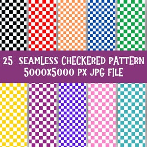 25 Colors Checkered Pattern: Retro Boho Digital Paper (JPG)