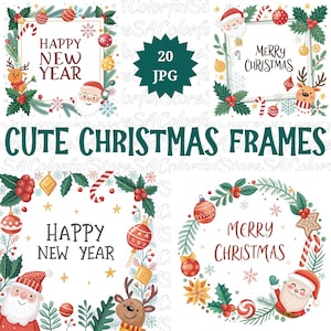 Cute Christmas Frames 20 JPG Pack, Christmas Frames Clipart Collection Holiday borders Printable Christmas Frame Clip Art Festive frame