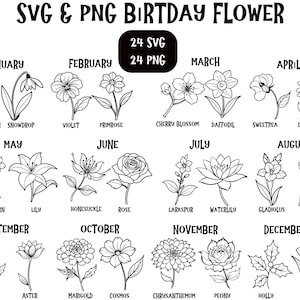 BirthMonth SVG and PNG Bundle, Flower Bouquet svg png Birth Flower Svg Png, Botanical svg Birthday svg Cricut Wild flowers Cut File Wedding