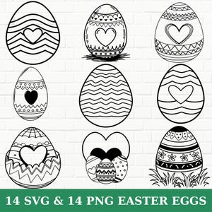 Easter Egg 14 SVG 14 PNG Bundle Easter Cut Files,  Easter Egg Silhouette Vector Files Happy Easter Vector Cute Easter Egg Clip Art