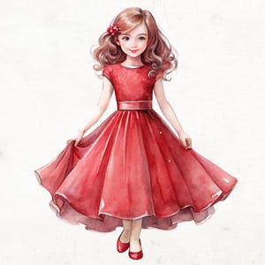 Watercolor Young Girls Clipart: Chibi Style PNG Graphics (Digital Download, 4000x4000 px)