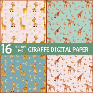 16 Giraffe Digital Paper Pack Printable Junk Journal Scrapbooking, New Baby, Baby Shower, Nursery Decor Seamless Pattern Scrapbooking paper