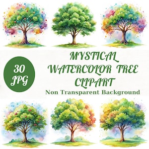 30 Watercolor Tree jpg Bundle, Printable Watercolor Tree Bundle, Mystical Old Tree Clipart, Digital Crafts Designs Clipart - Non Transparent
