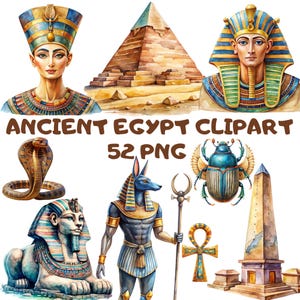 Watercolor Ancient Egypt Clipart: Pyramids, Sphinx, Eye of Horus (Digital Download)