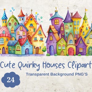 Watercolor Quirky Houses Clipart Bundle: Colorful Whimsical PNGs (Digital Download 4000x4000 px)