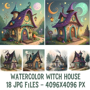 Watercolor Witch House Clipart Bundle: Spooky Halloween Designs (Digital Download