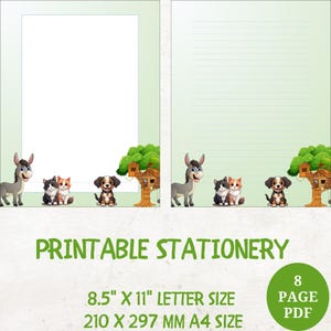 8 artículos de papelería imprimibles de animales de granja, bordes de papelería imprimibles, papel de escritura imprimible con ilustración, plantilla de Goodnotes, animales de granja