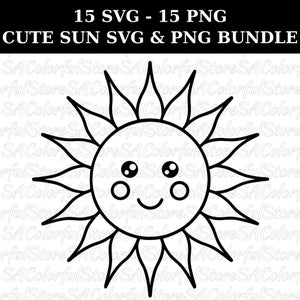Cute Sun 15 SVG and 15 PNG Clipart Bundle, Sun Silhouette, Sun Cut File For Cricut svg, Summer svg, Cricut Cut Files, Kids Summer Shirt svg