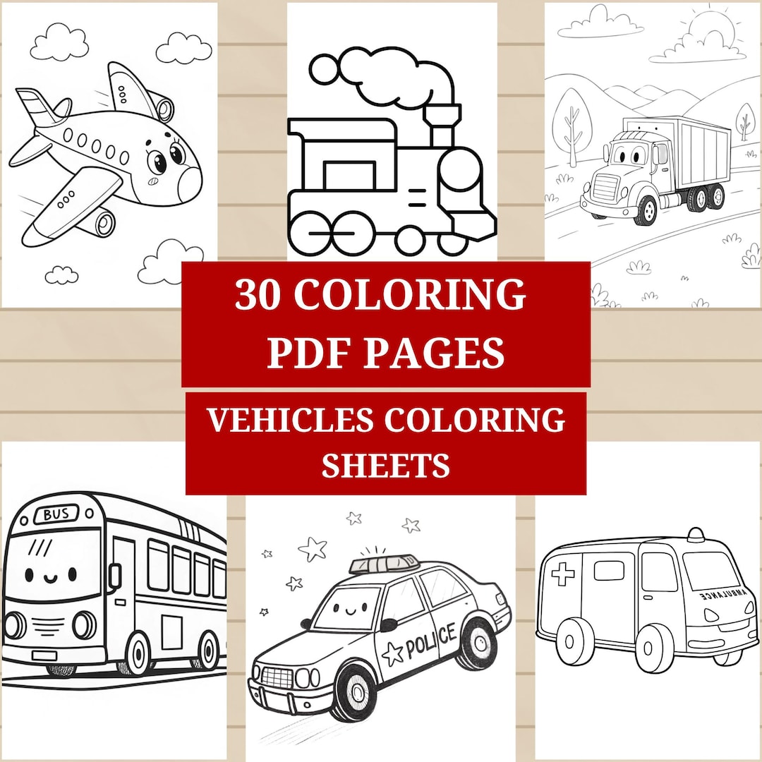 Vehicle Coloring Pages: 30 Fun Illustrations (PDF Download) - Etsy