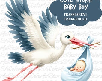 Watercolor Stork Baby Clipart: Nursery Art PNG Bundle (Digital Download