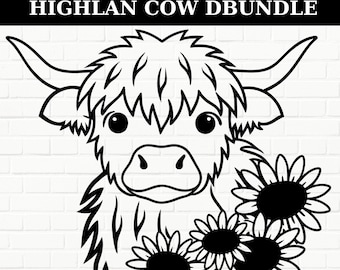 Highland Cow SVG PNG Bundle, Floral Farm Animal Clipart (Digital Download)