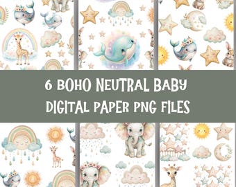 Papier cyfrowy Boho Baby: neutralne wzory do scrapbookingu w pokoju dziecięcym (pobierz PNG)