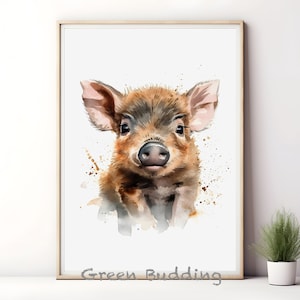Wild Boar Watercolor Print: Baby Animal Nursery Art (Digital Download)