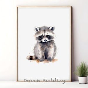 Aquarell Waschbär Druck, Baby Tier Kinderzimmer Kunst (digitaler Download)