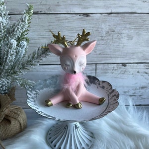 1 pink reindeer for tiered tray Christmas ornaments