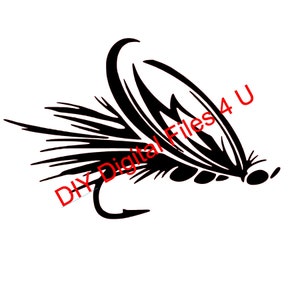 Könnte beinhalten: Schwarze und weiße Silhouette eines Fliegenfischköders mit Federn und einem Haken.