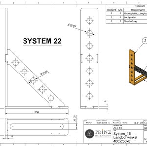 Systeem 22 mm - hoekaanslag 400x250x8 - lastafelaccessoires - lastafel - DXF & STEP - digitale download - lasersnijden - DIY - snijden